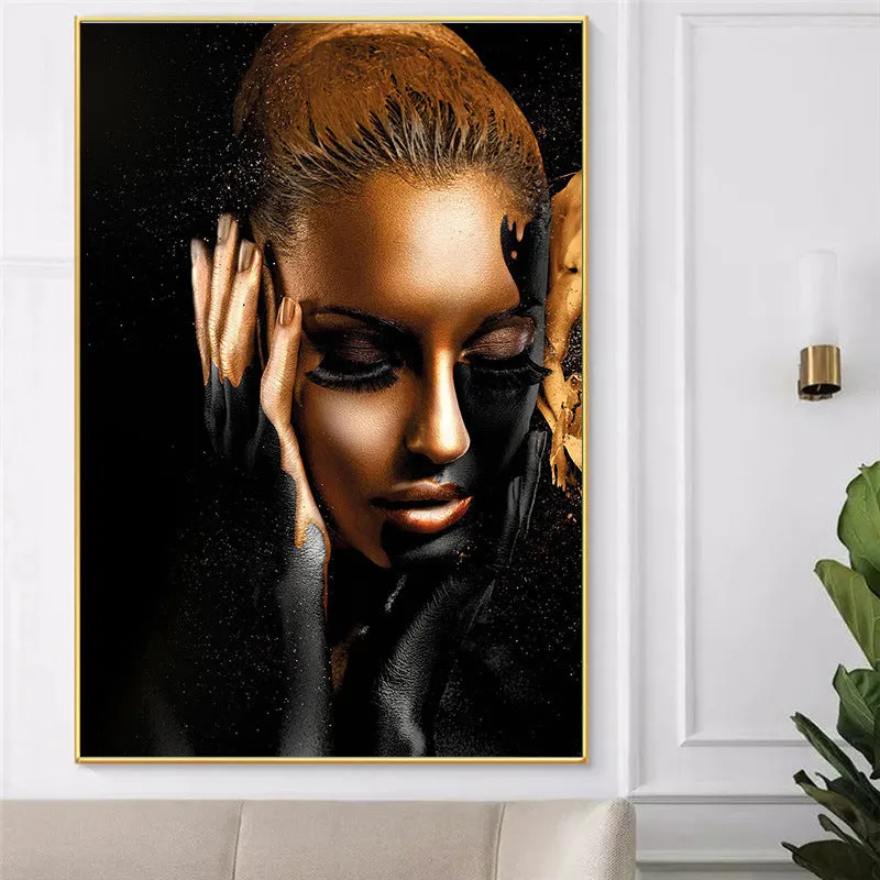 HD modern African woman frameless canvas wall painting still life spray art in abstract colours