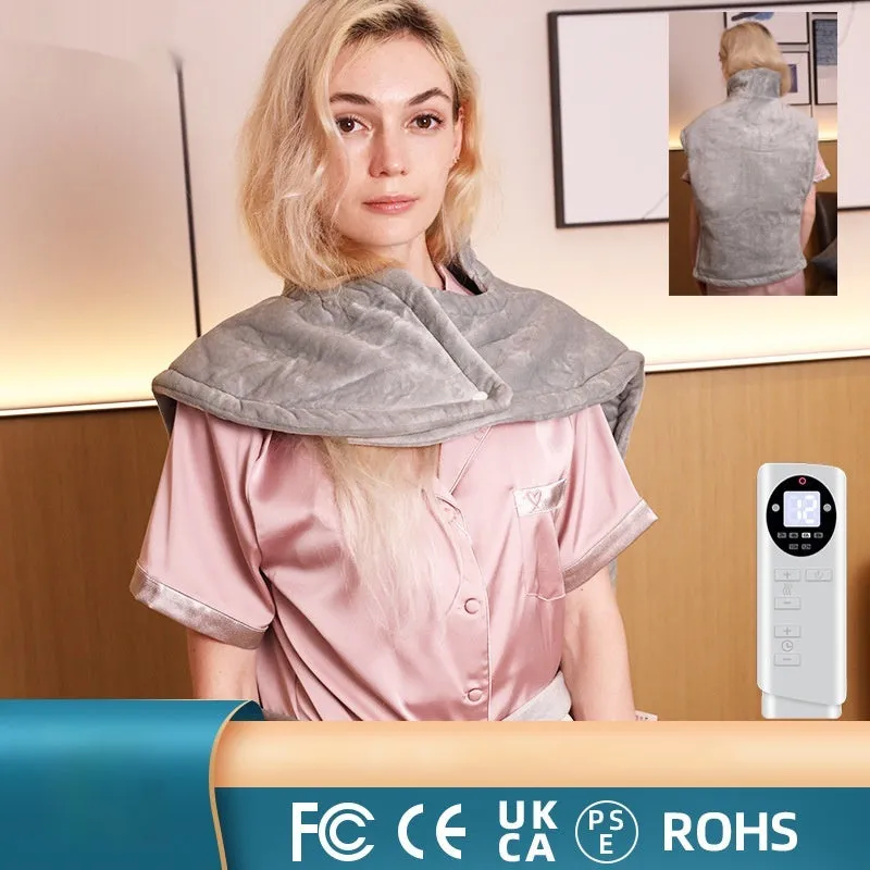Grey electric heating compress wrap for neck shoulder waist belly protection with 12-gear controller and crystal super soft fabric
