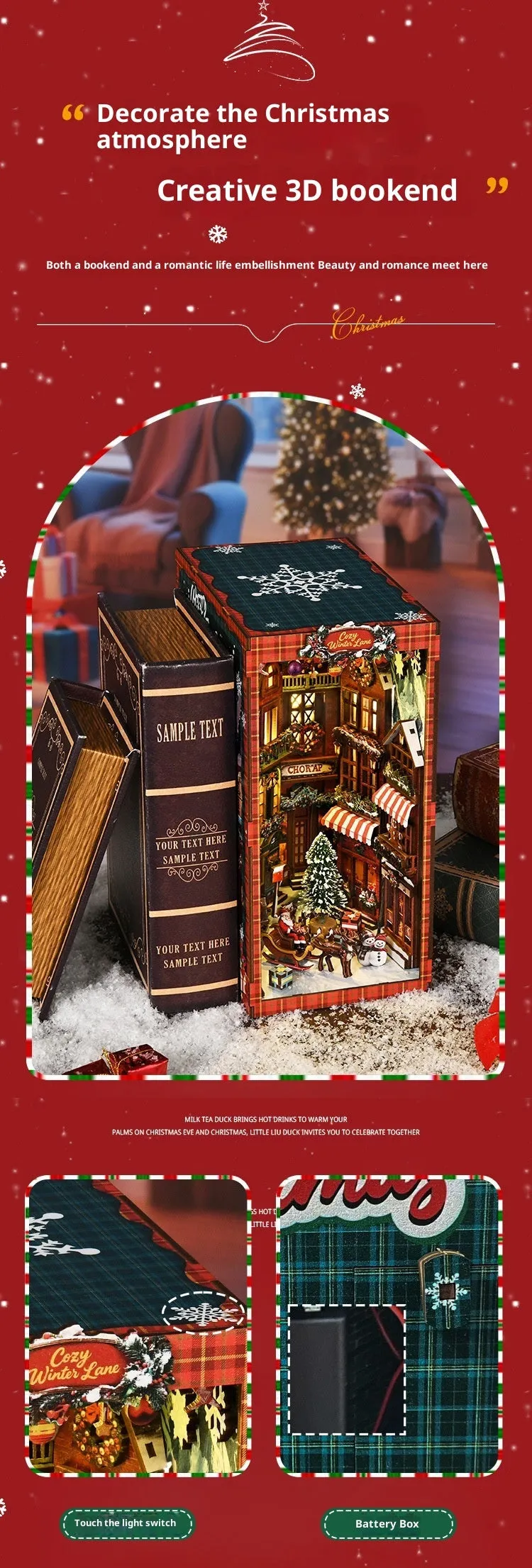 Wooden 3D bookend model assembly toy in cabin style for children aged 7 to 14