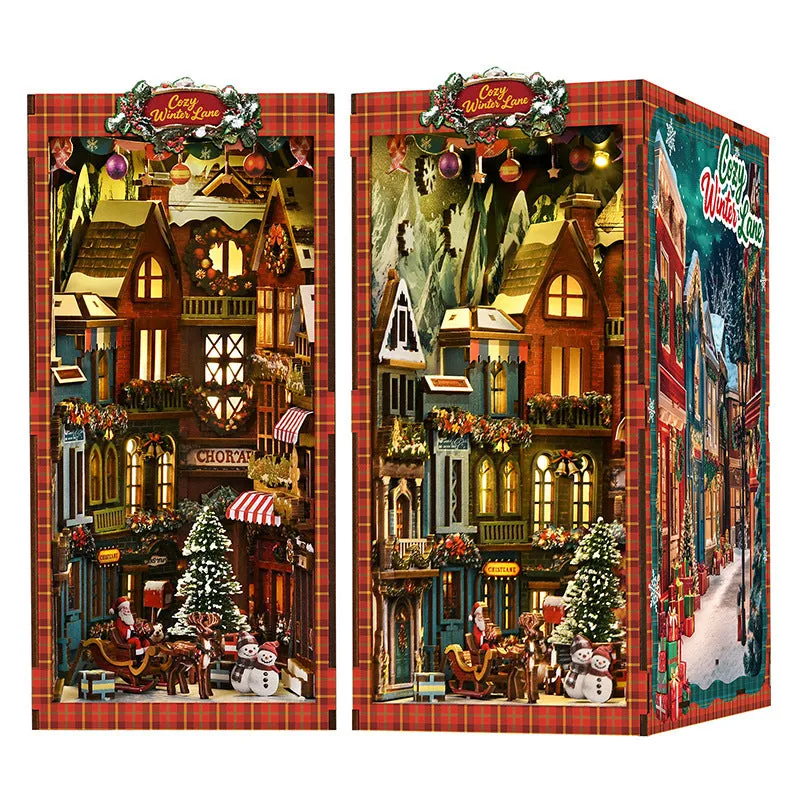Wooden 3D bookend model assembly toy in cabin style for children aged 7 to 14