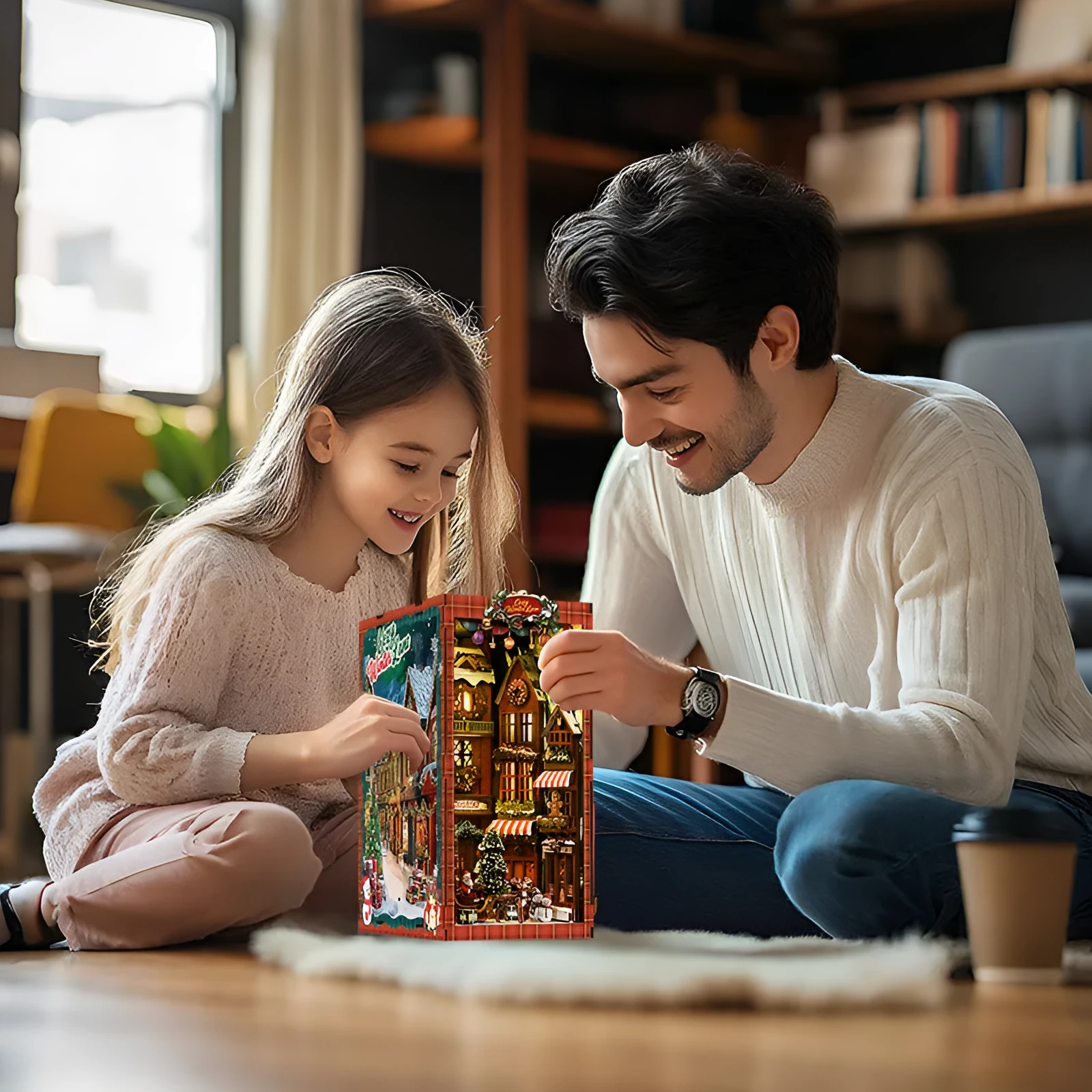 Wooden 3D bookend model assembly toy in cabin style for children aged 7 to 14