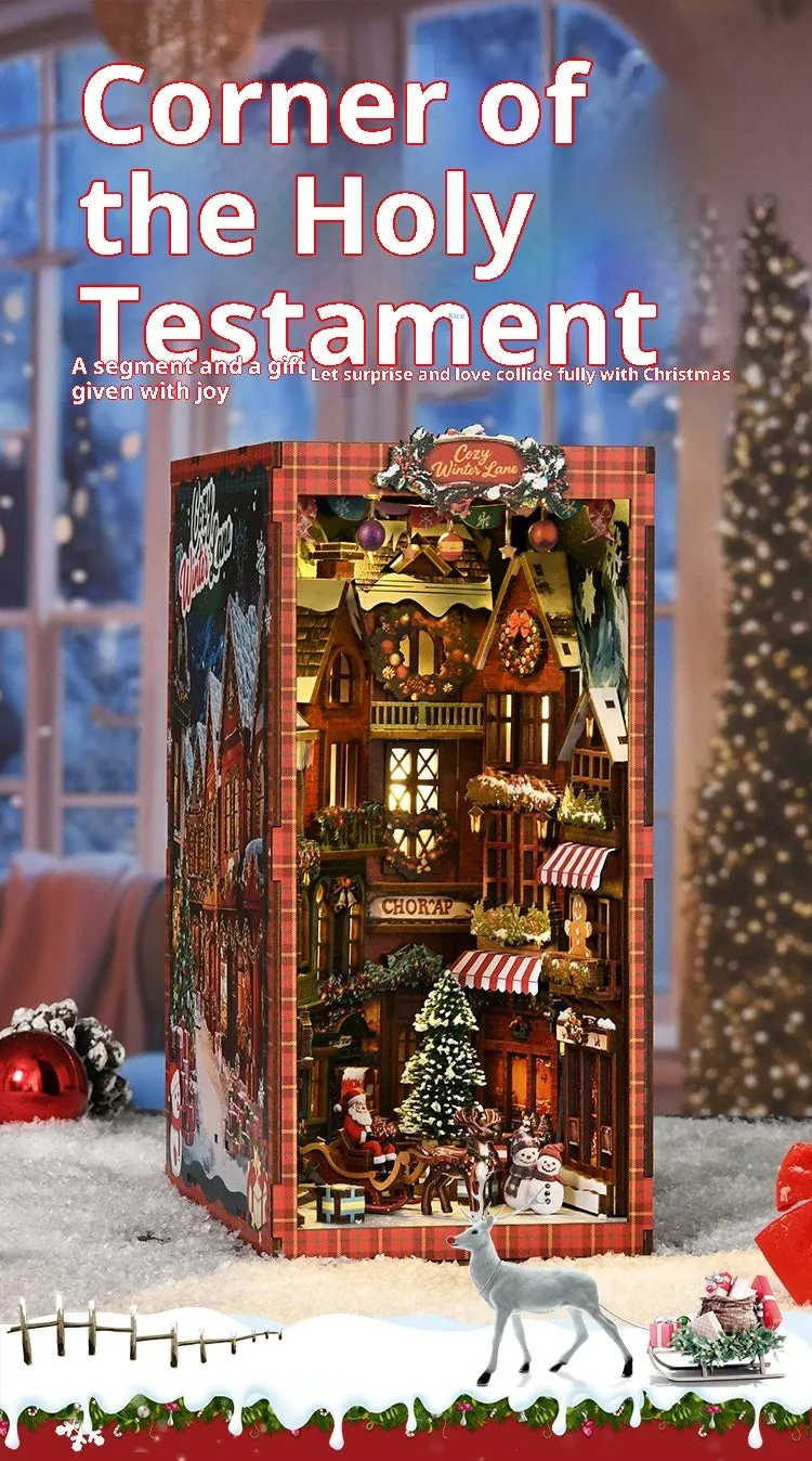 Wooden 3D bookend model assembly toy in cabin style for children aged 7 to 14
