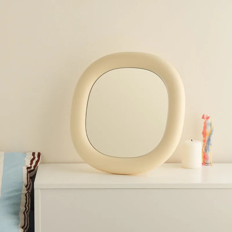 Desktop bubble mirror with high-definition aluminium lens in cream yellow colour, 322mm x 340.5mm, white backing