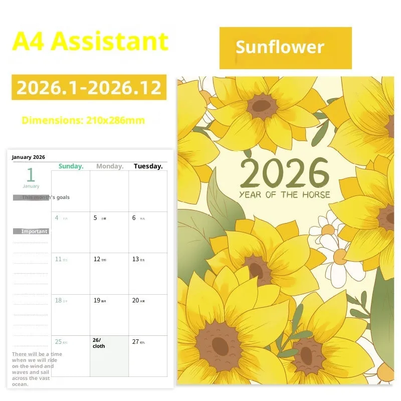 A4 secretary notebook 2026 year-round schedule book with paper cover and wood-free paper