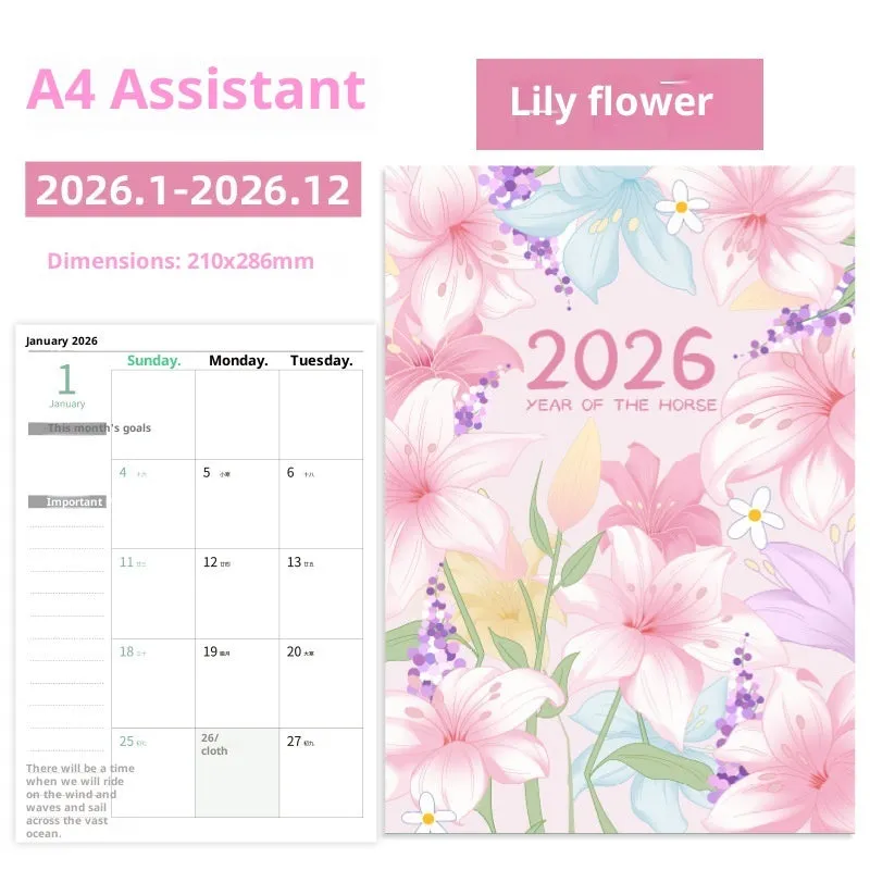 A4 secretary notebook 2026 year-round schedule book with paper cover and wood-free paper
