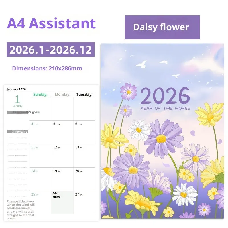 A4 secretary notebook 2026 year-round schedule book with paper cover and wood-free paper