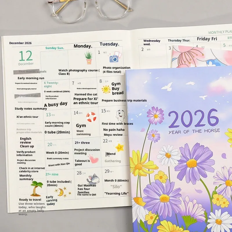 A4 secretary notebook 2026 year-round schedule book with paper cover and wood-free paper