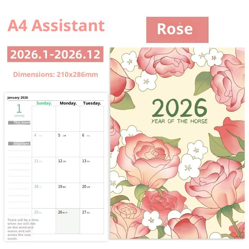 A4 secretary notebook 2026 year-round schedule book with paper cover and wood-free paper