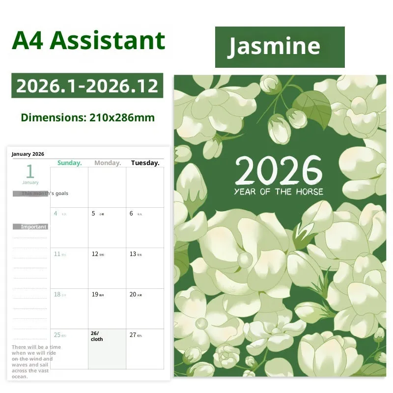 A4 secretary notebook 2026 year-round schedule book with paper cover and wood-free paper