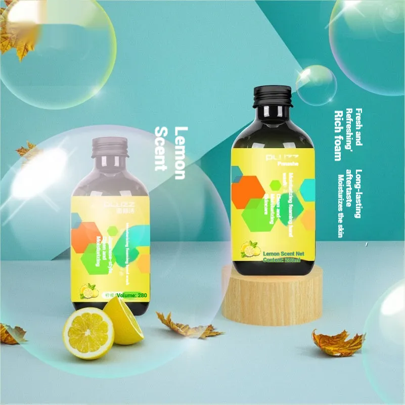 White tea fragrance hand sanitizer 280ml in a plastic bottle with pump dispenser, dimensions 142x80x63mm