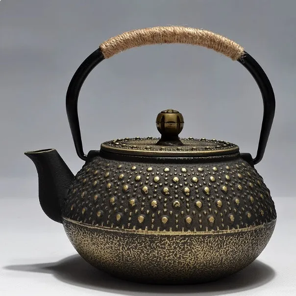 Japanese style cast iron teapot with decorative patterns in 0.9 litre capacity
