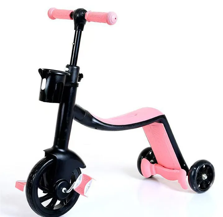 Eight-in-one plastic multifunctional children's scooter with push handle in blue colour option
