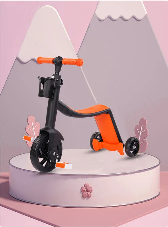 Eight-in-one plastic multifunctional children's scooter with push handle in blue colour option