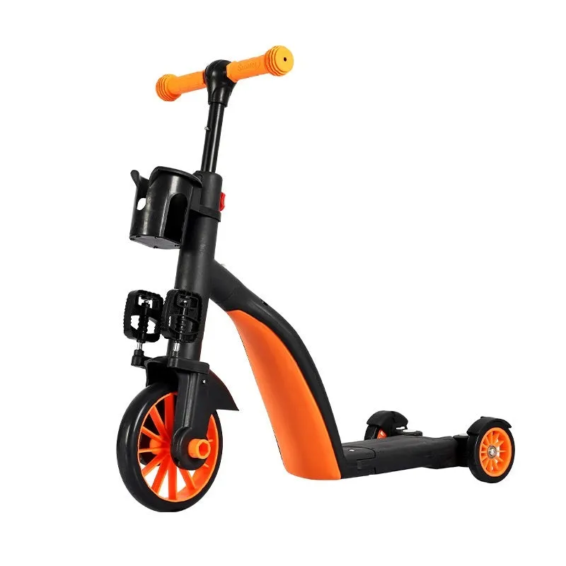 Eight-in-one plastic multifunctional children's scooter with push handle in blue colour option