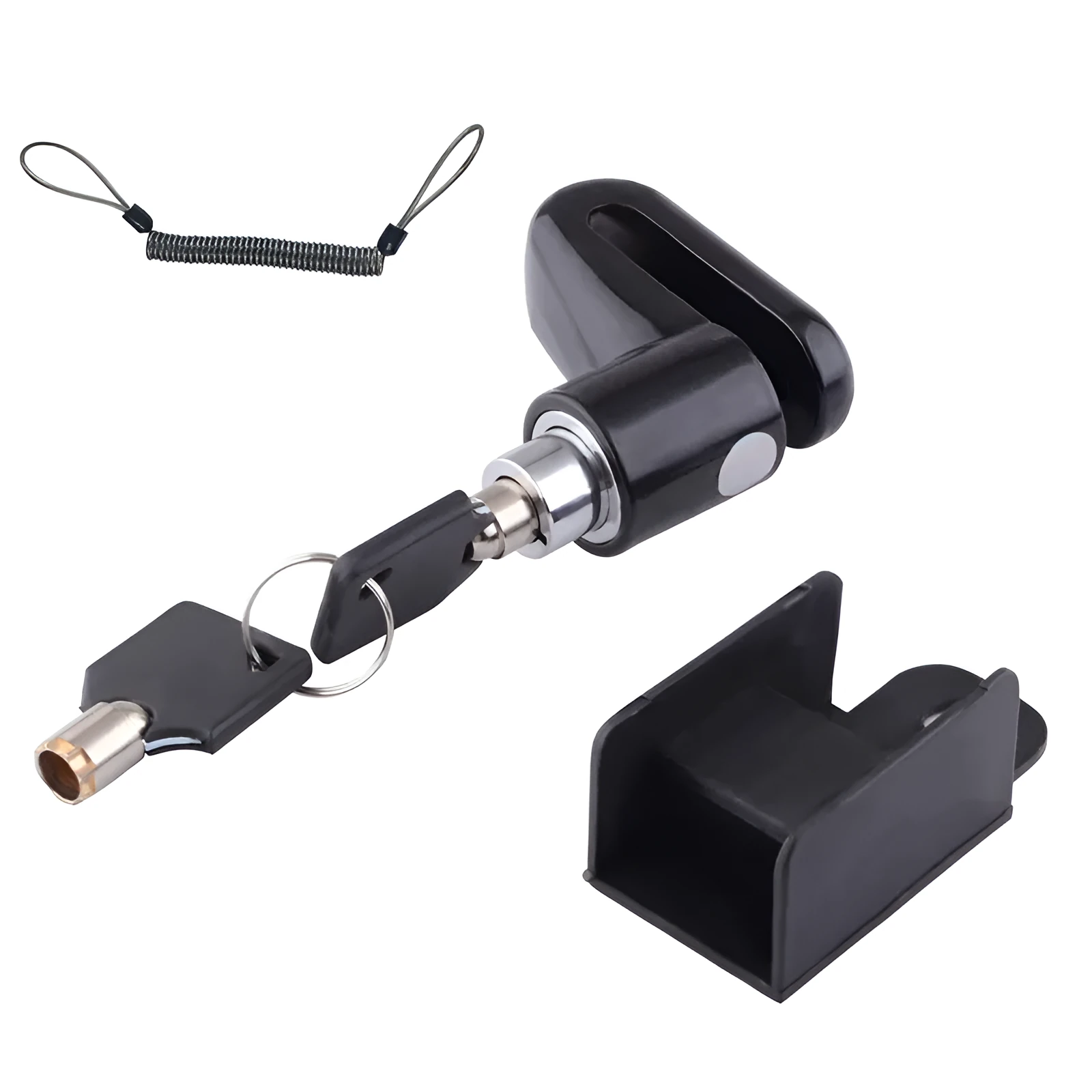 Iron disc brake lock with reminder rope for bicycle and motorbike security, available in black red blue colours