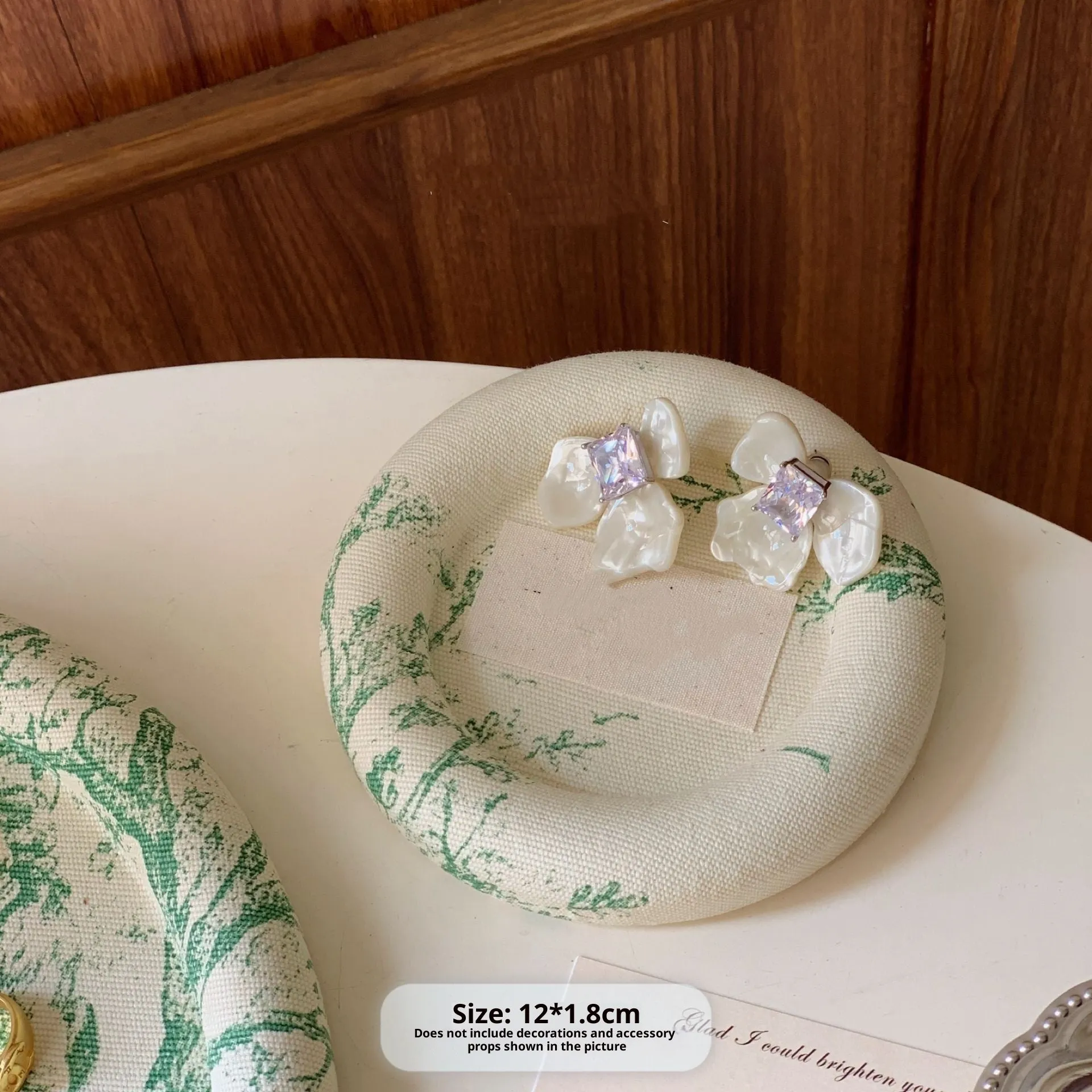 Retro fabric MDF jewellery tray in French manor style with bracelet and necklace