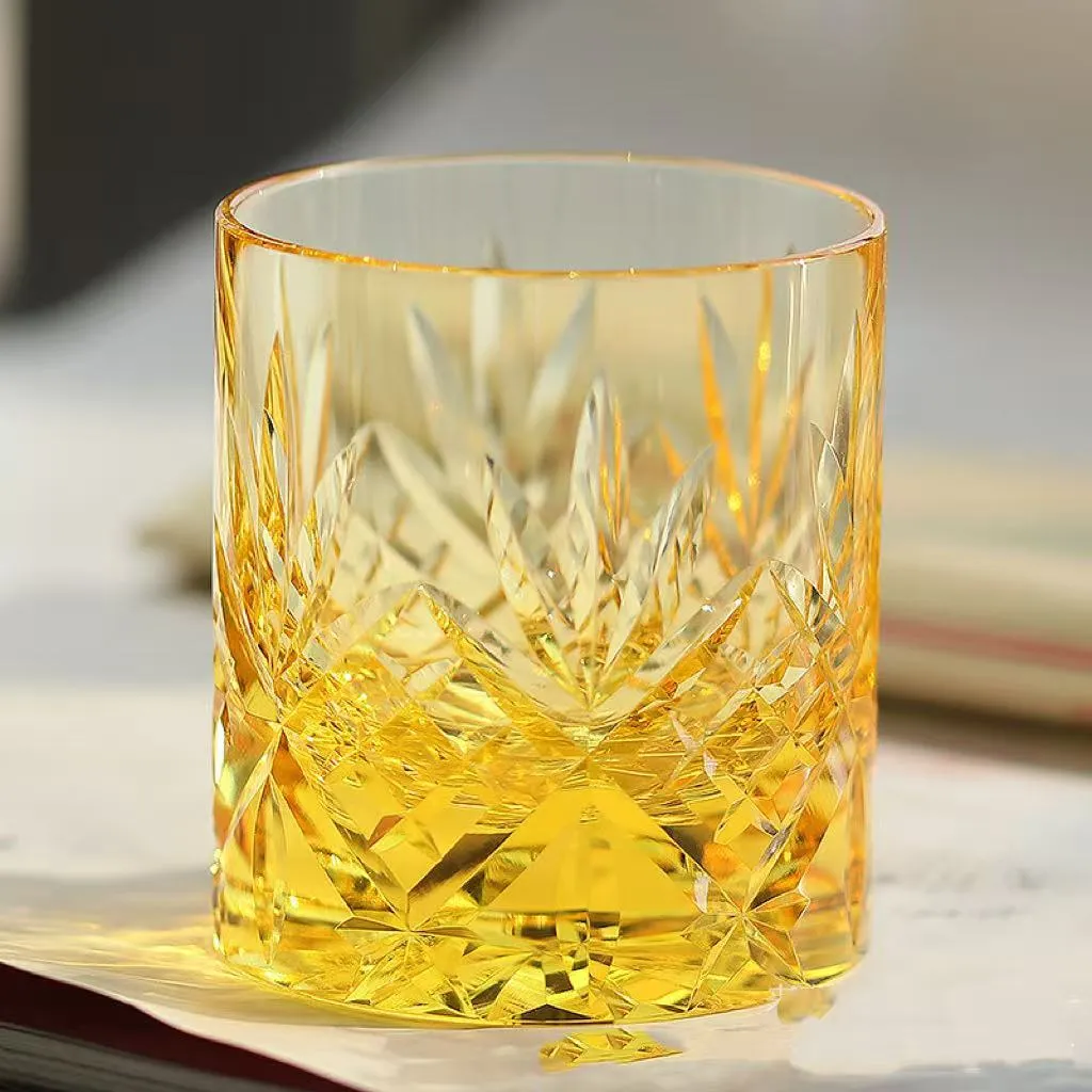 Retro creative crystal wine glass with hand-carved pattern, 201-300ml capacity, available in multiple colours.