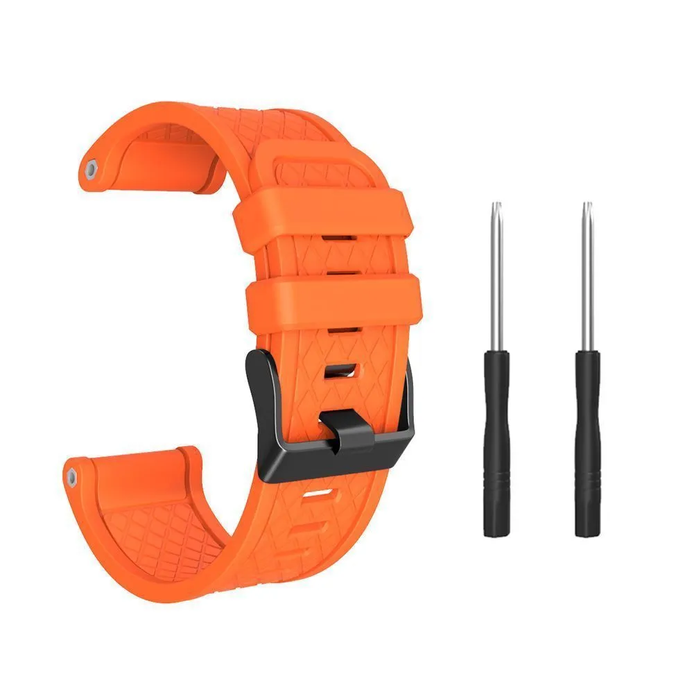 26mm wide black silicone watch strap with stainless steel buckle for Jiaming watches.