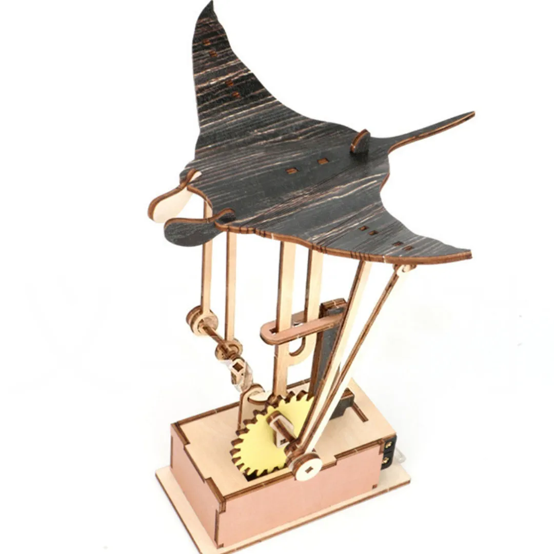 Handmade wooden carved flying manta ray automaton ornament, 26 by 20 centimetres, Korean style decor