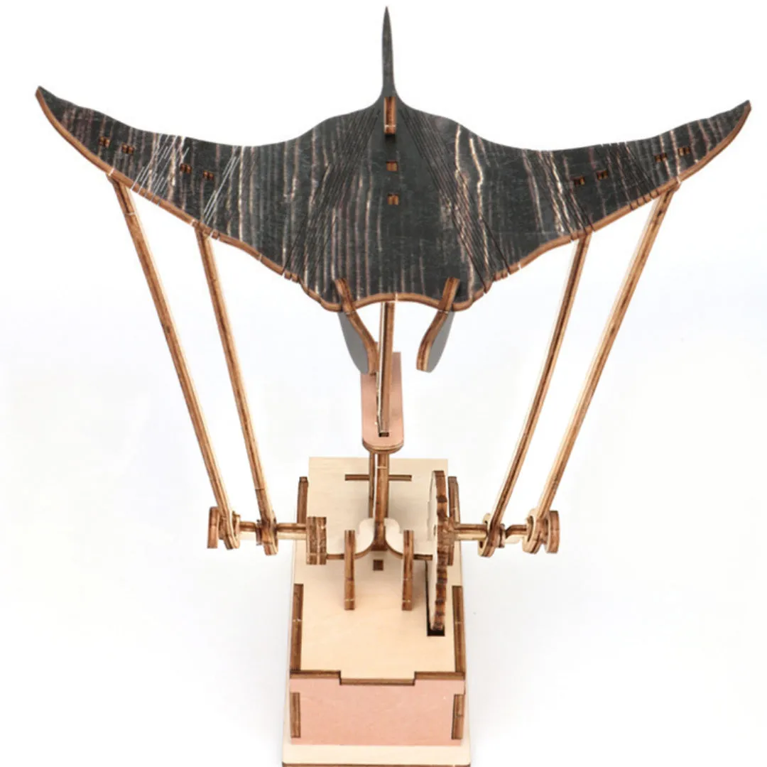 Handmade wooden carved flying manta ray automaton ornament, 26 by 20 centimetres, Korean style decor