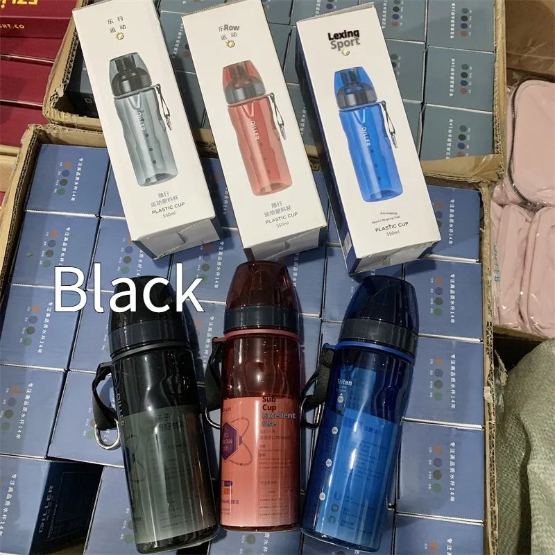 Blue portable sports water bottle with Chinese style design and integrated tea compartment