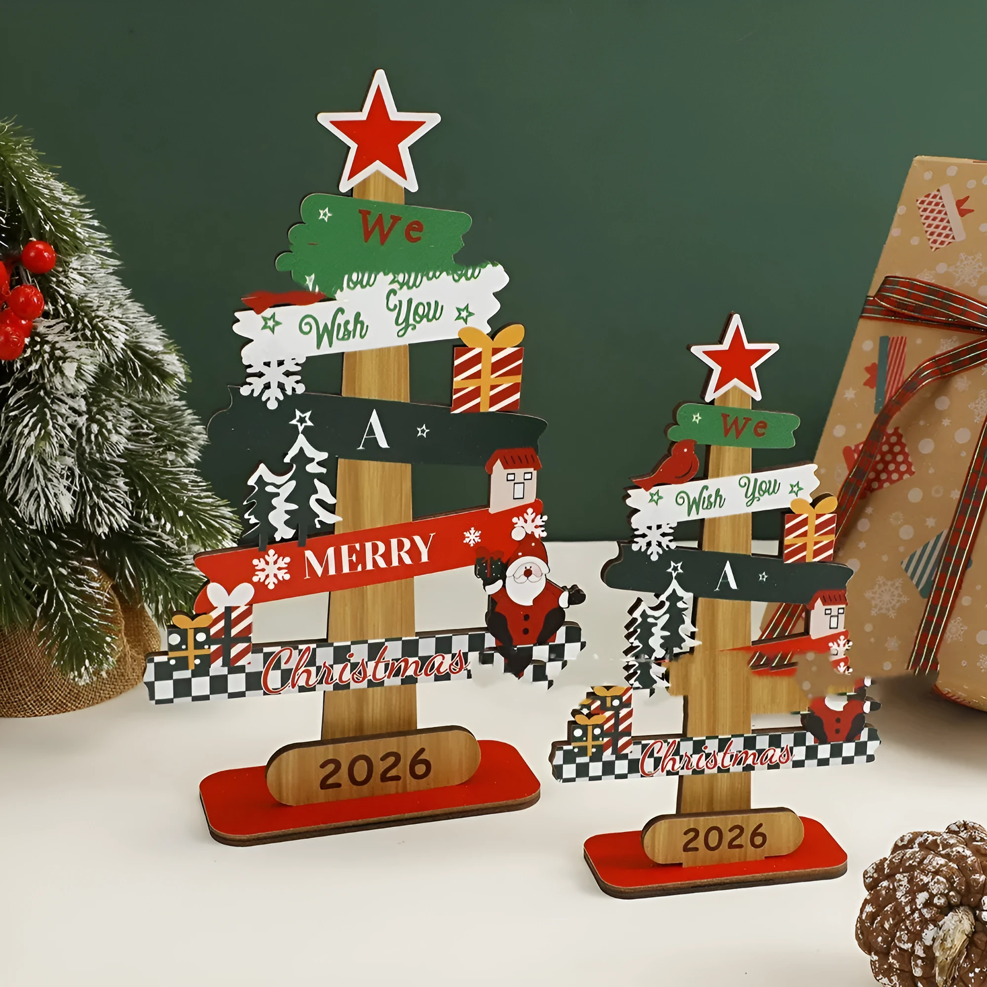 Wooden Christmas tree pendant ornament in two sizes 17x27x5.5cm and 19.6x12x9cm