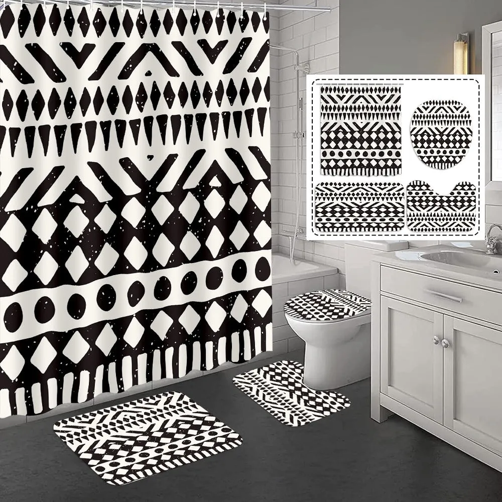 Bomi printed polyester shower curtain and anti-slip floor mat set in modern simplicity style, multiple colours