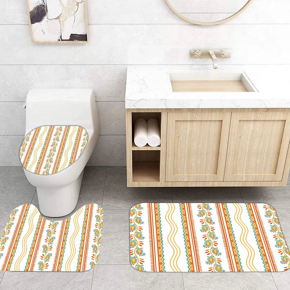 Bomi printed polyester shower curtain and anti-slip floor mat set in modern simplicity style, multiple colours
