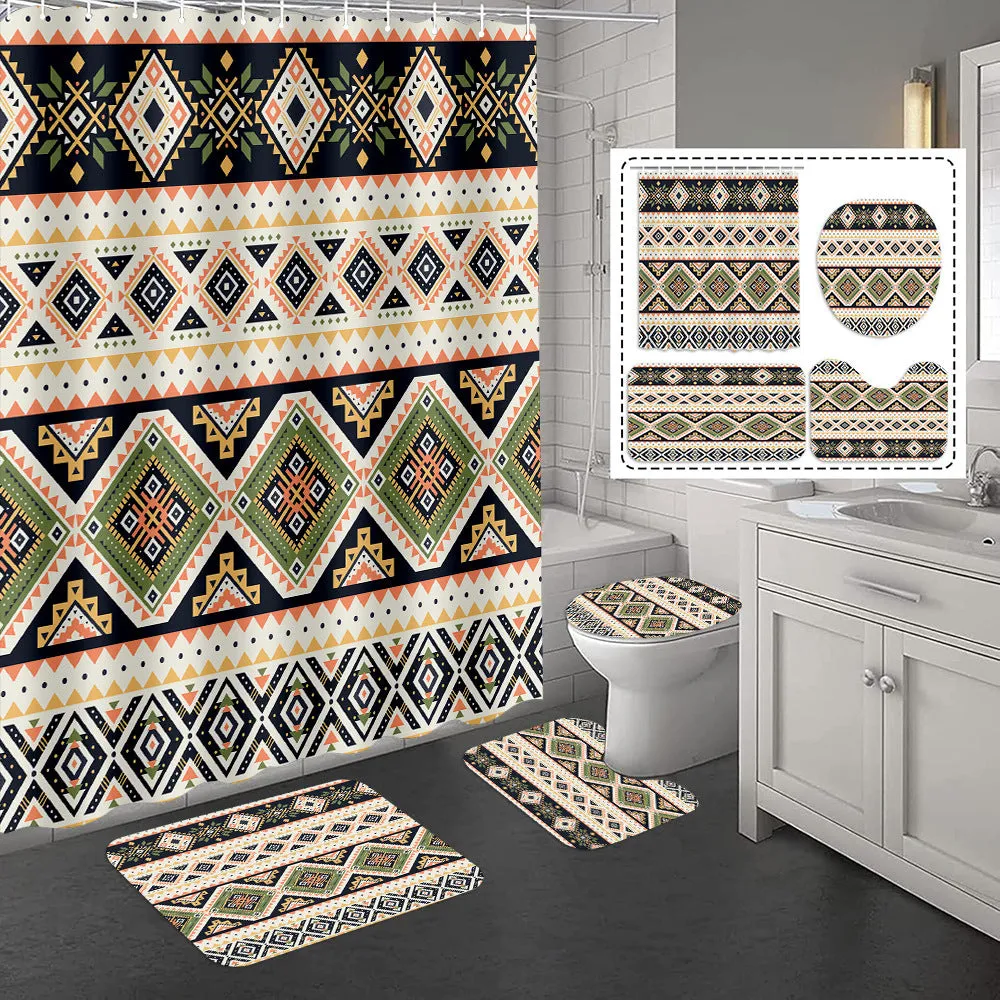 Bomi printed polyester shower curtain and anti-slip floor mat set in modern simplicity style, multiple colours