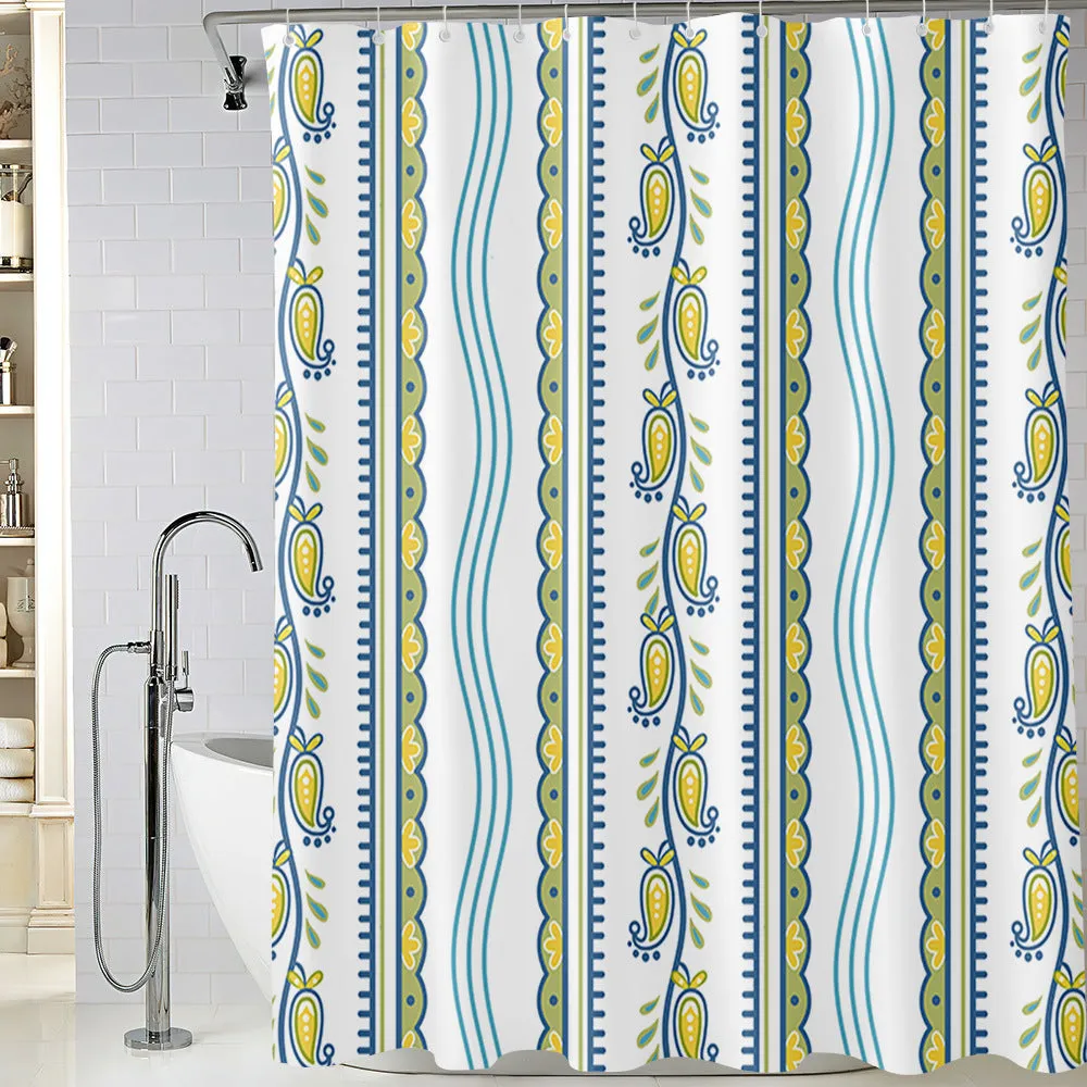 Bomi printed polyester shower curtain and anti-slip floor mat set in modern simplicity style, multiple colours