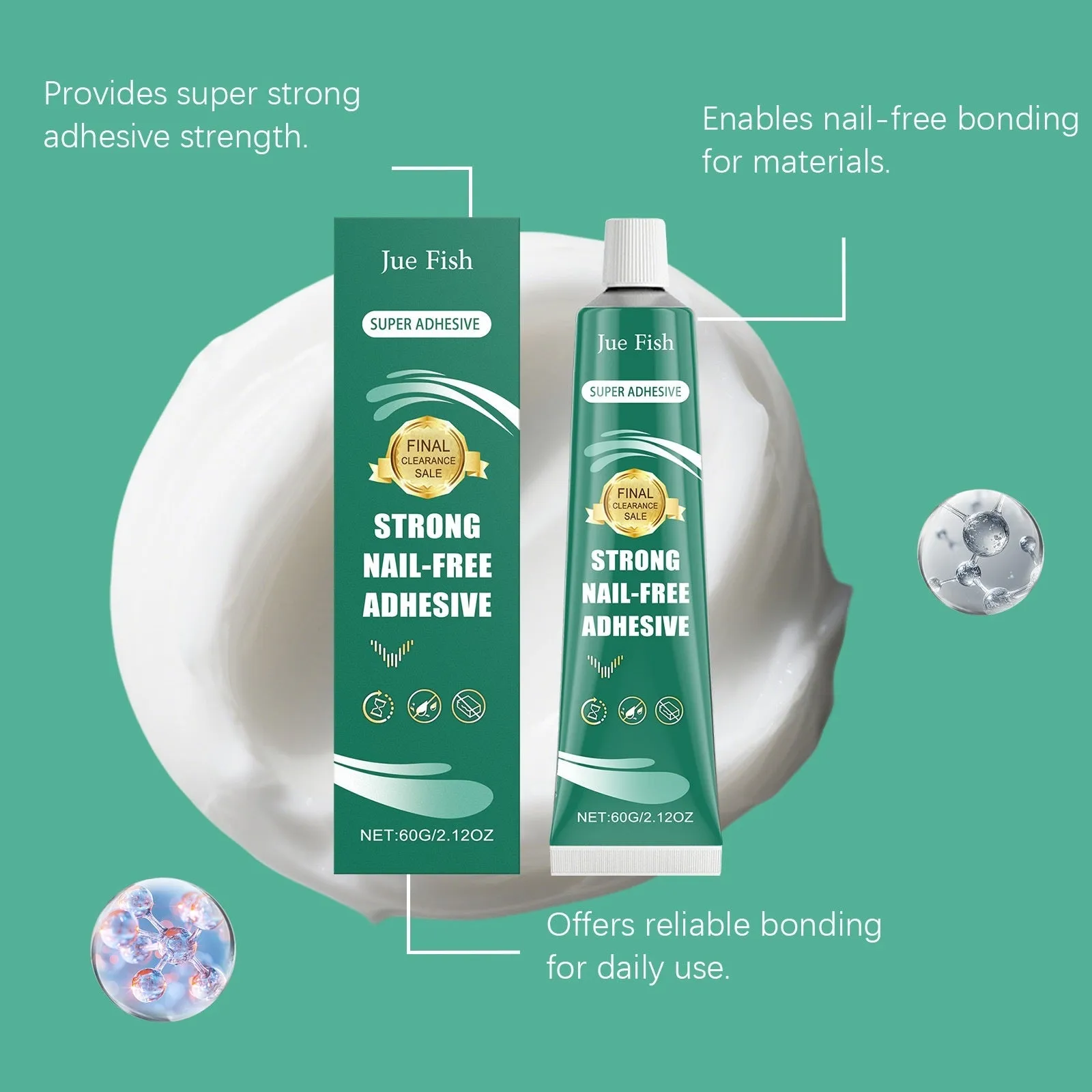 100g tube of Strong Nail-Free Adhesive with white label and blue cap on white background