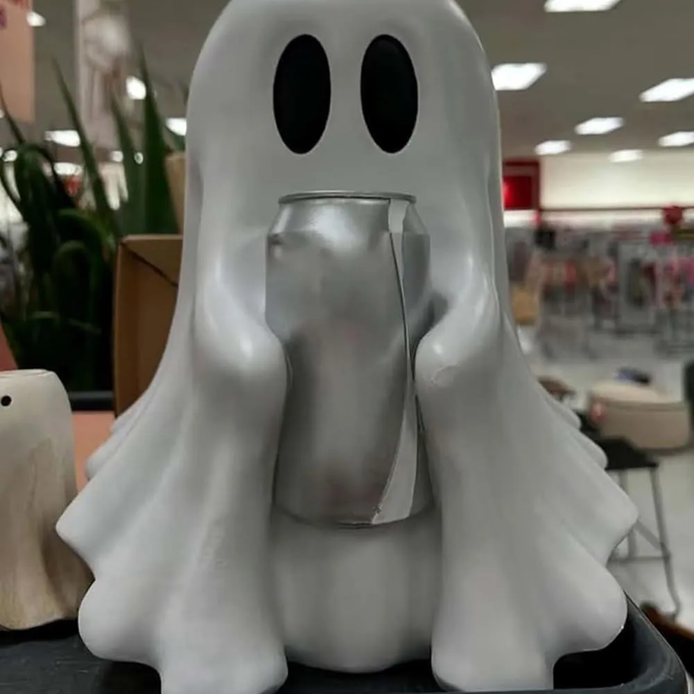 Funny ghost drink holder decoration in plastic resin, 15cm or 20cm sizes, Halloween style