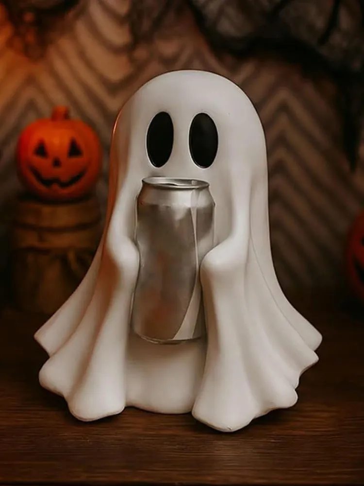 Funny ghost drink holder decoration in plastic resin, 15cm or 20cm sizes, Halloween style