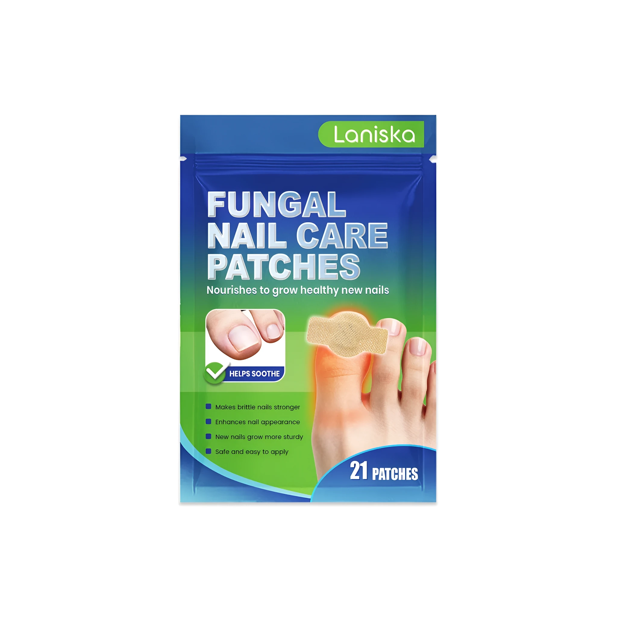Fungal nail care patches 21 pack with ginger and mint leaves in non-woven fabric packaging