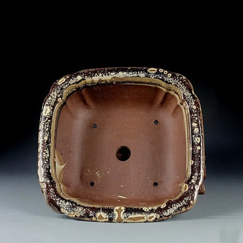 Purple sand handmade antique square colored glaze bonsai flower pot 27x27x9cm
