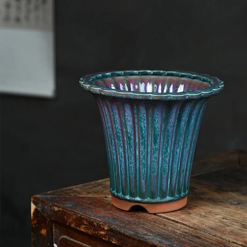 Limited Edition Jun Porcelain Colourful Glaze Spring Cymbidium Faberi Lotus Petal Orchid Ceramic Pot