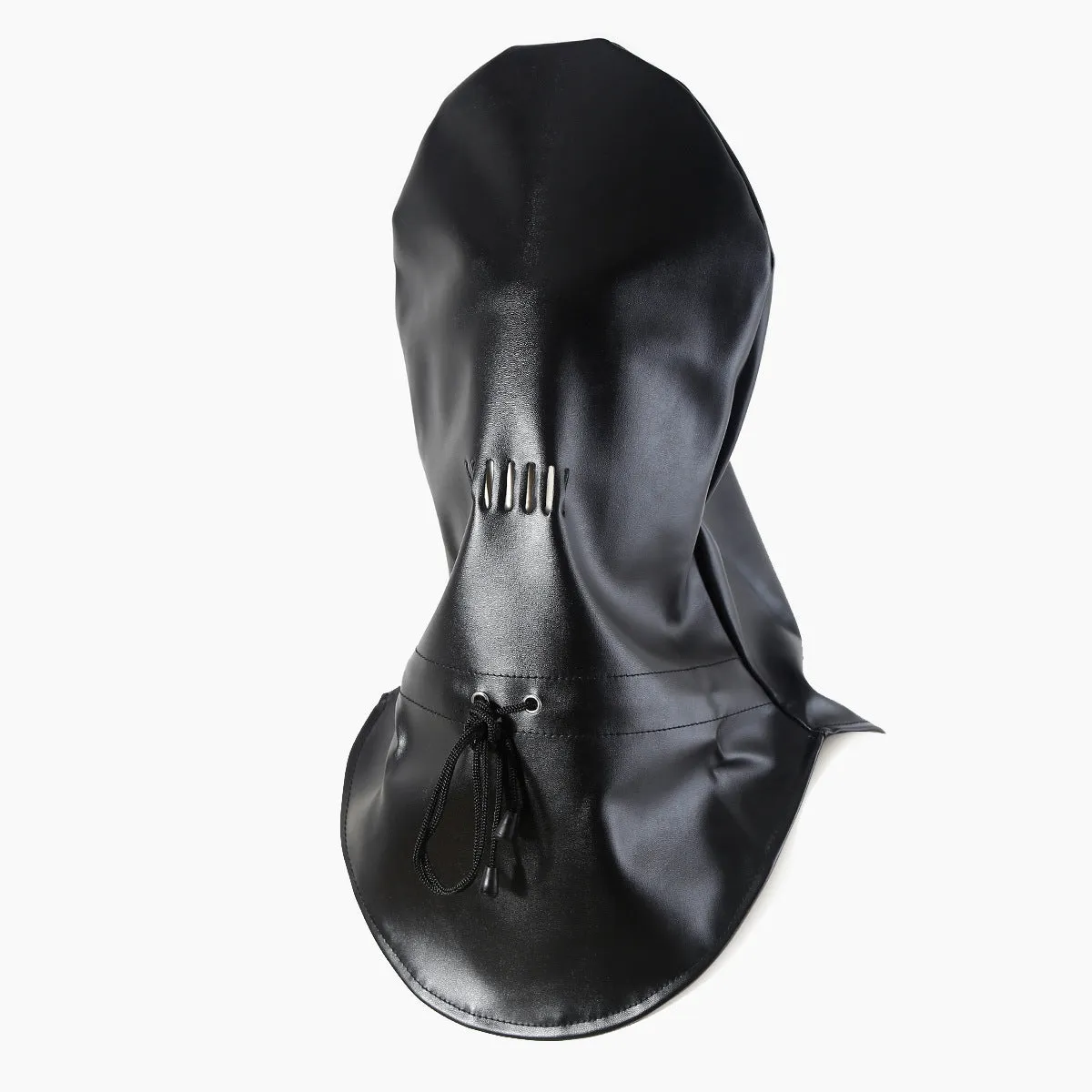 Black leather fetish headgear mask with adjustable straps for training props