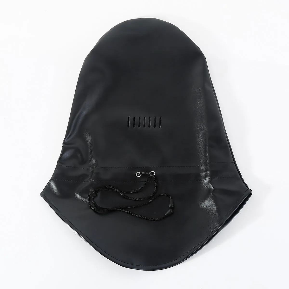 Black leather fetish headgear mask with adjustable straps for training props