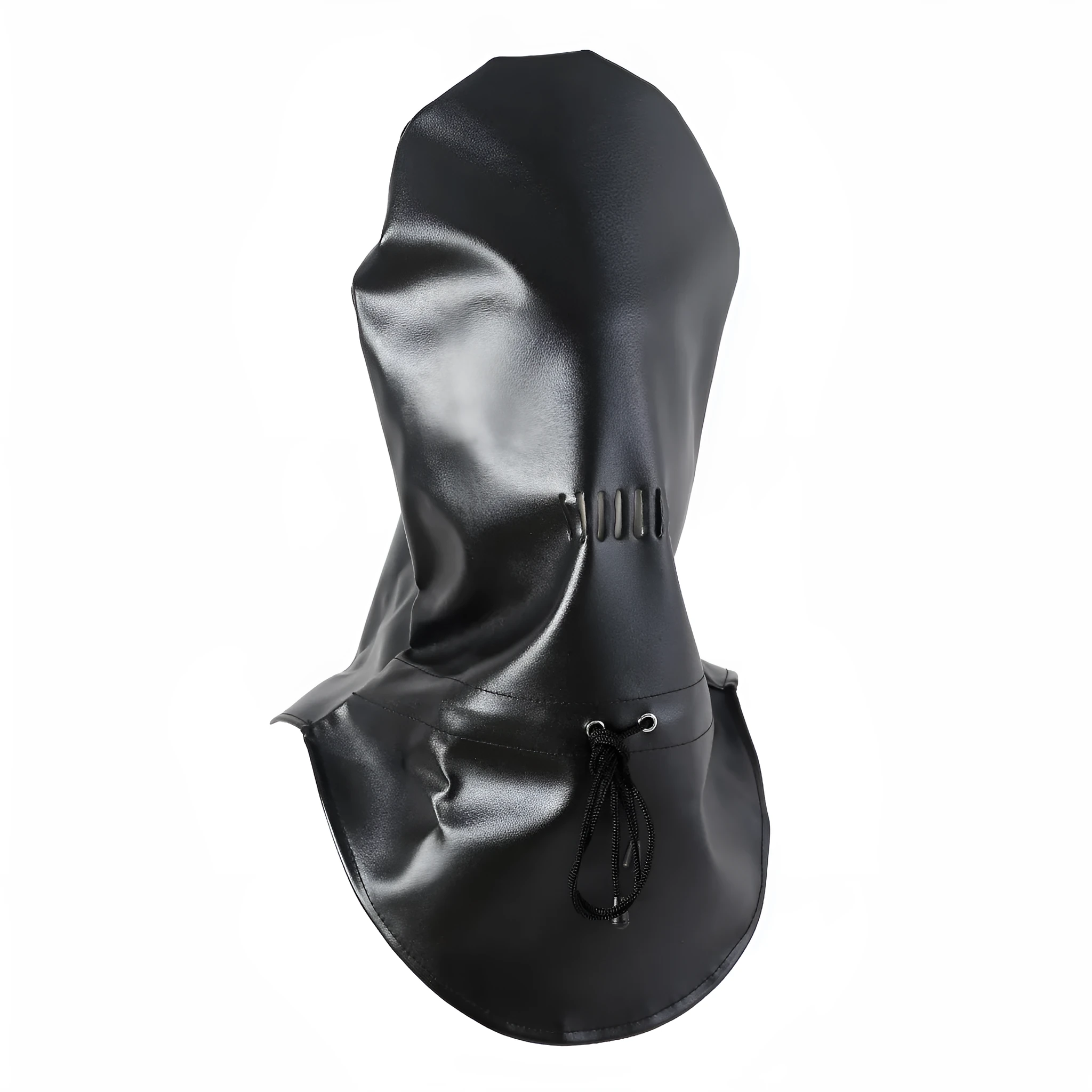 Black leather fetish headgear mask with adjustable straps for training props