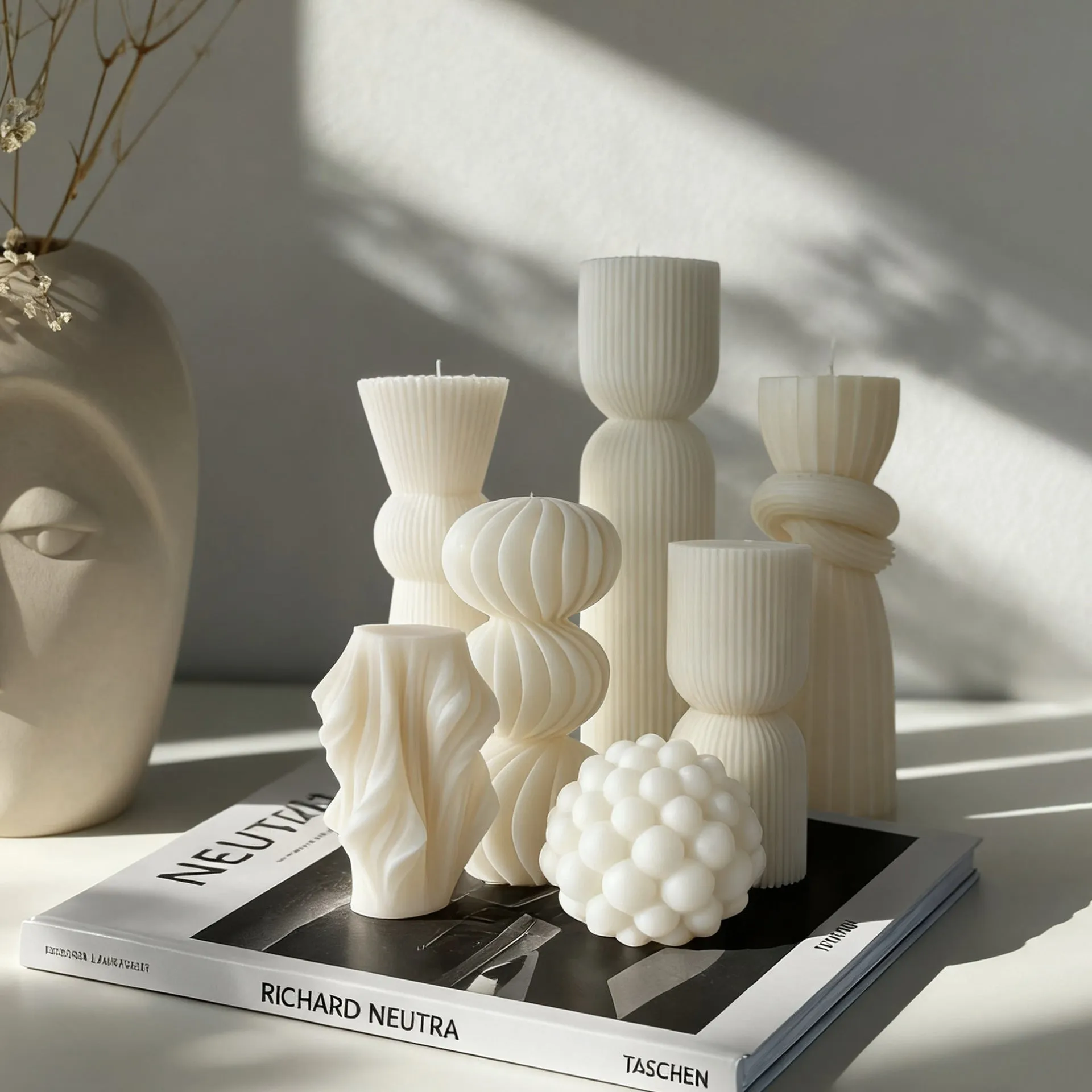 White spherical soy mixed wax handmade aromatherapy candle on table
