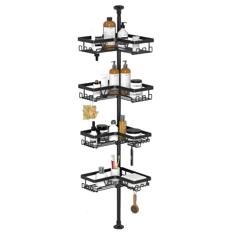 Four-layer retractable bathroom storage rack with hole-free mounting system