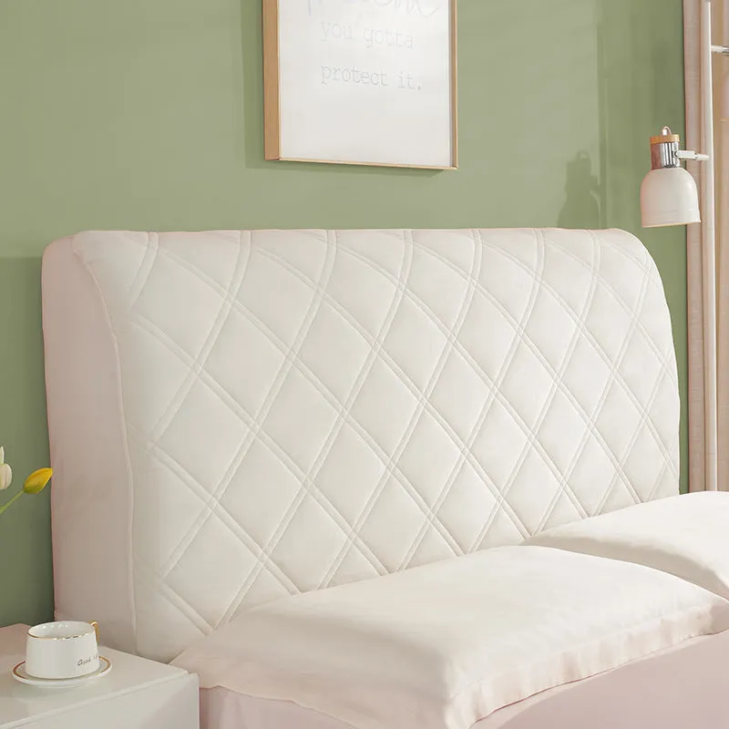 Simple modern dustproof universal bed cover in Crystal Velvet, beige suede plaid pattern, cotton thickened for headboard protection