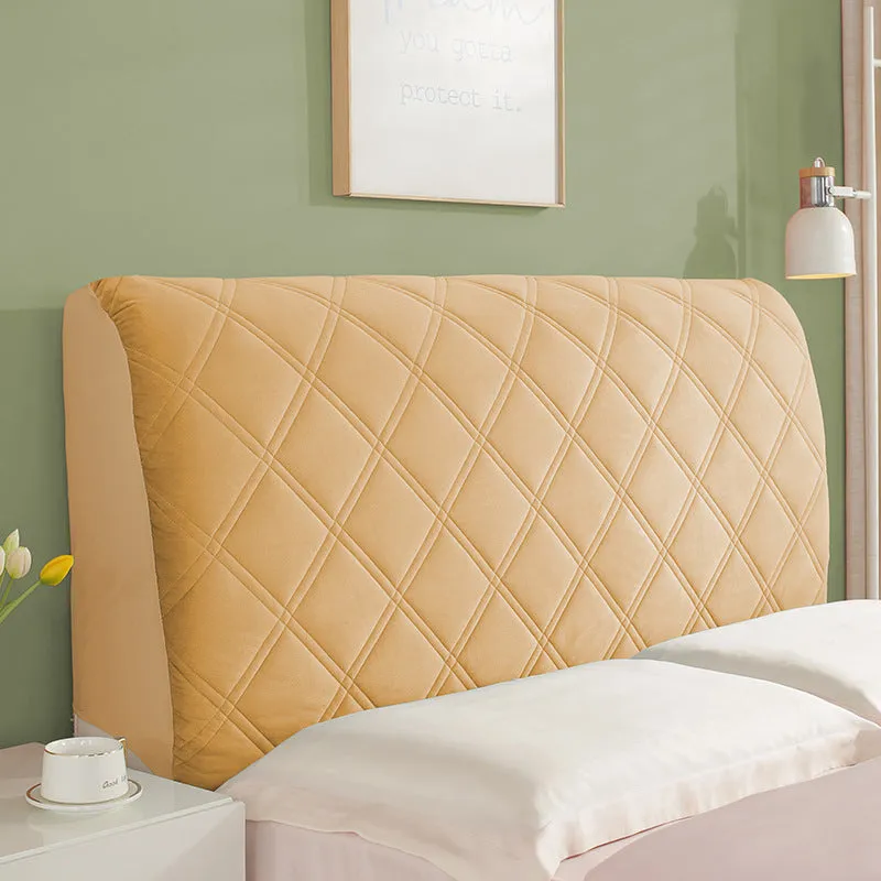 Simple modern dustproof universal bed cover in Crystal Velvet, beige suede plaid pattern, cotton thickened for headboard protection