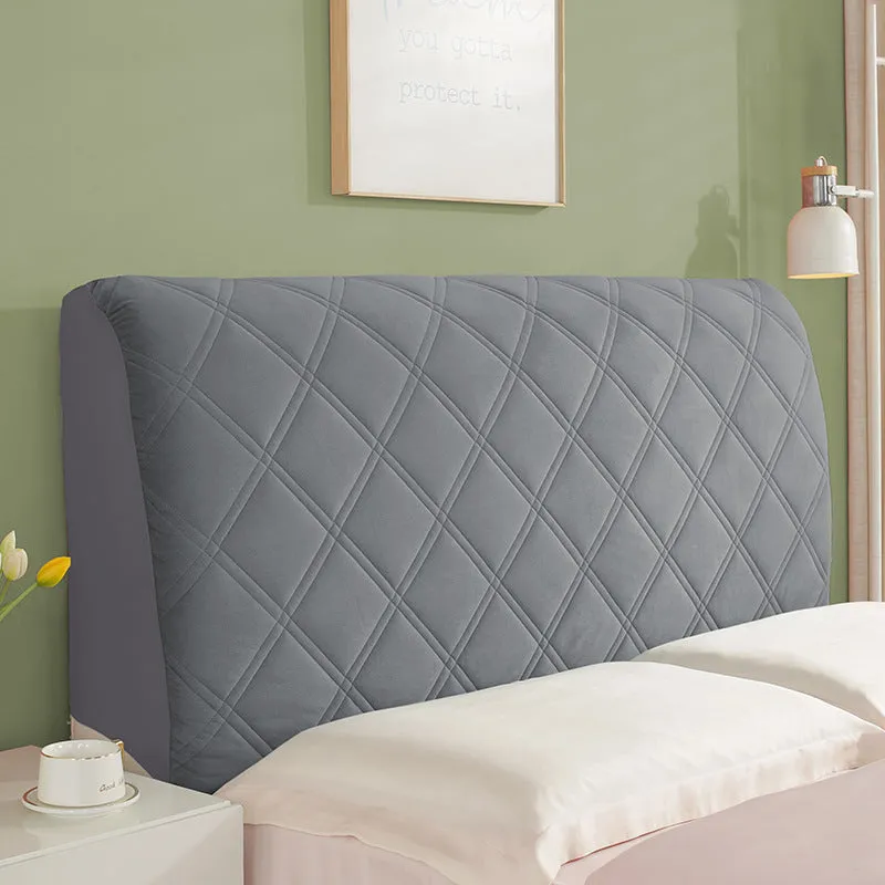 Simple modern dustproof universal bed cover in Crystal Velvet, beige suede plaid pattern, cotton thickened for headboard protection