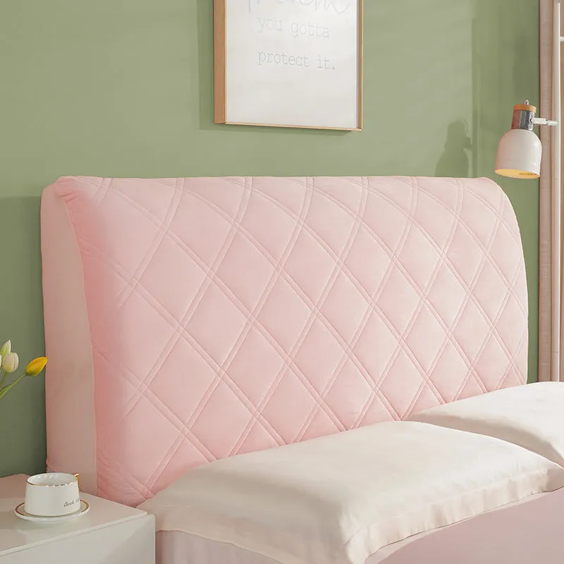 Simple modern dustproof universal bed cover in Crystal Velvet, beige suede plaid pattern, cotton thickened for headboard protection