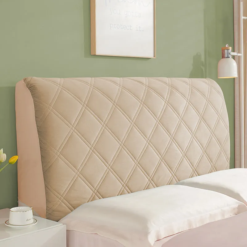 Simple modern dustproof universal bed cover in Crystal Velvet, beige suede plaid pattern, cotton thickened for headboard protection