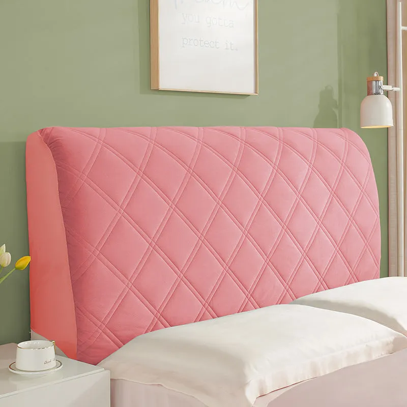 Simple modern dustproof universal bed cover in Crystal Velvet, beige suede plaid pattern, cotton thickened for headboard protection