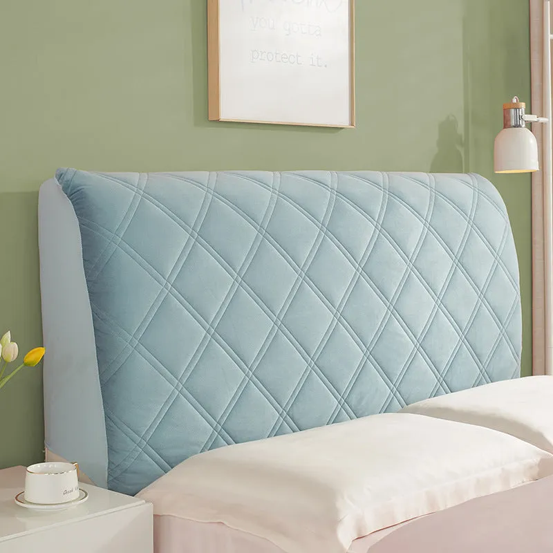 Simple modern dustproof universal bed cover in Crystal Velvet, beige suede plaid pattern, cotton thickened for headboard protection