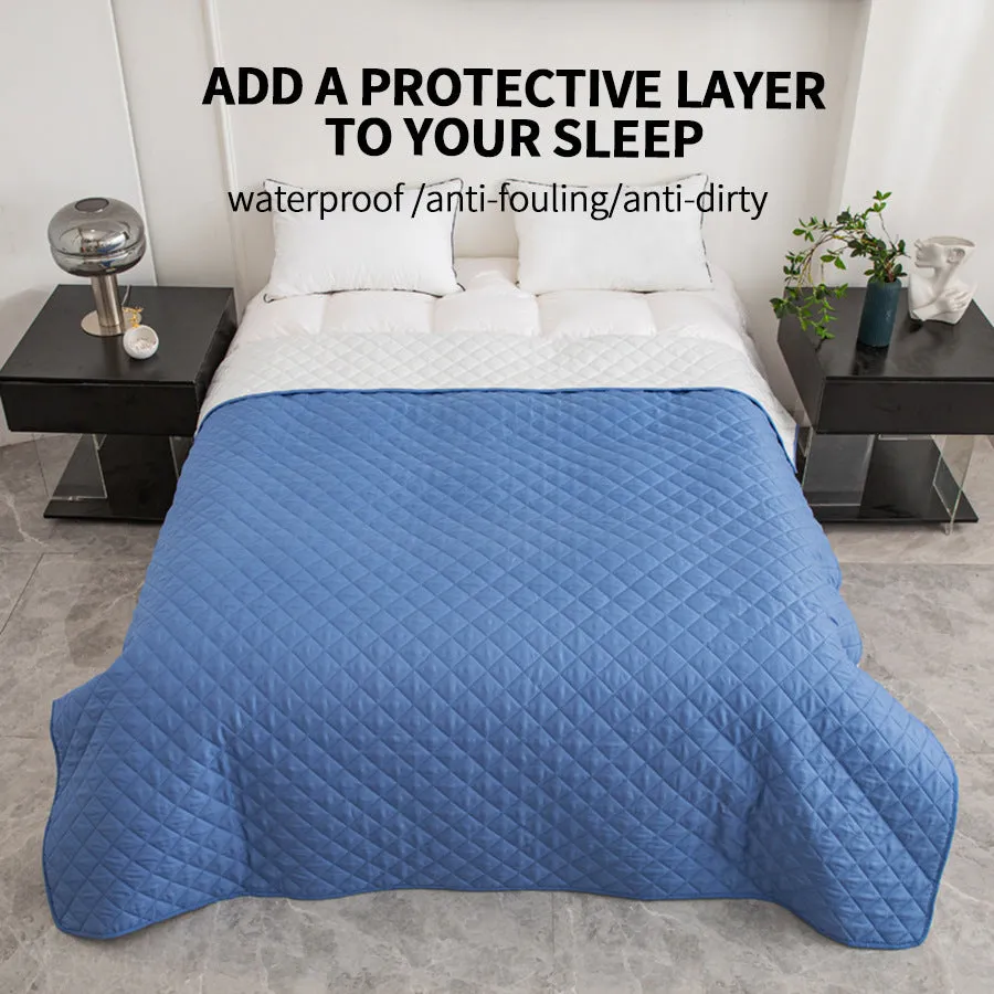 Chemical fibre bedspread with geometric pattern in black, showing sanding finish texture