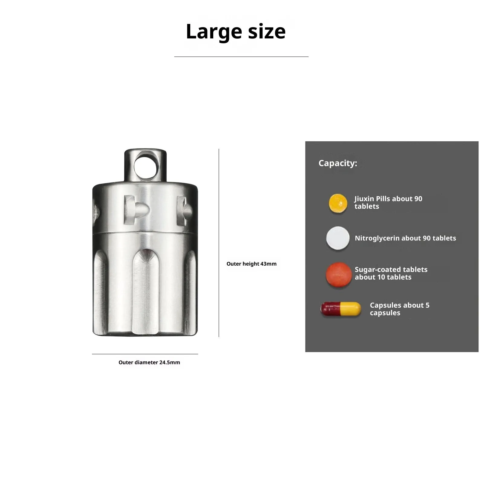 Pure titanium waterproof compartment portable storage tank in T10 size range for pills